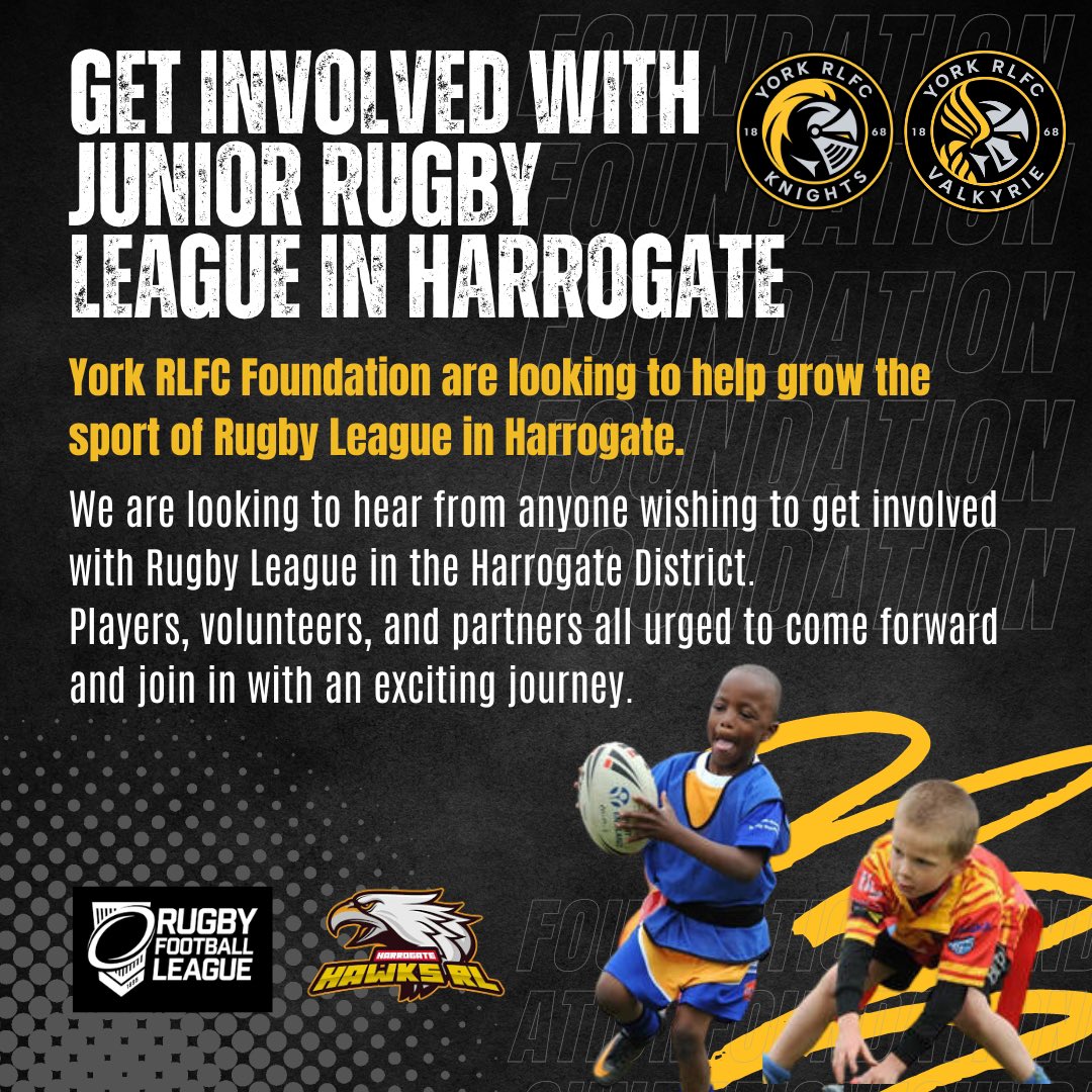 📍𝐆𝐞𝐭 𝐈𝐧𝐯𝐨𝐥𝐯𝐞𝐝 𝐖𝐢𝐭𝐡 𝐑𝐮𝐠𝐛𝐲 𝐋𝐞𝐚𝐠𝐮𝐞 𝐈𝐧 𝐇𝐚𝐫𝐫𝐨𝐠𝐚𝐭𝐞

We are working in partnership with <a href="/TheRFL/">Rugby Football League</a> and <a href="/Harrogatehawks/">Harrogate Hawks Rugby League</a> to help grow the sport in Harrogate. 

Players, volunteers &amp; partners urged to get in touch.

🔗 yorkrlfc.com/post/foundatio…

#WeAreYork