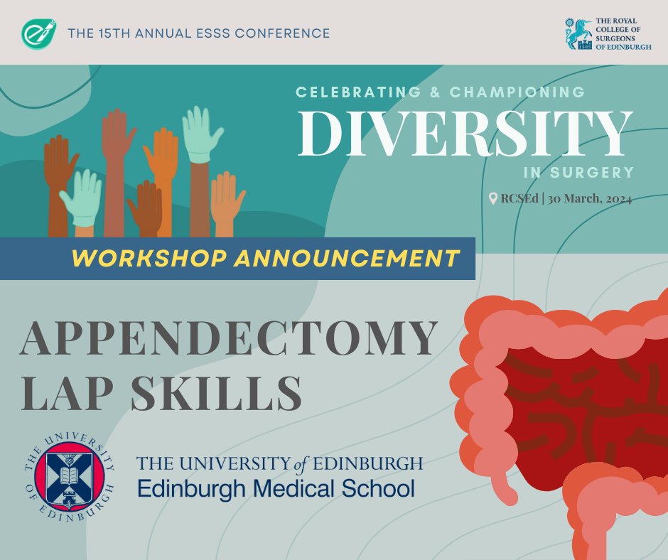 📢 We are pleased to announce our appendectomy and lap skills workshop 🎓 We have partnered with our general surgery colleagues to deliver this fantastic interactive workshop 📅 March 30th, RCSEd 🎟️ Get your tickets here: share.medall.org/events/esss-15… #ESSS2024