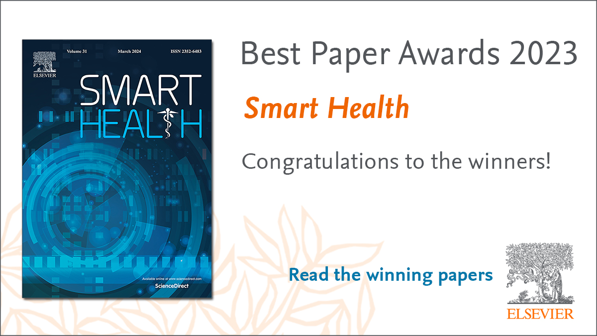 Smart Health is delighted to announce the winners of the 2023 Best Paper #Awards! Many congratulations to the winners! You can access the papers freely until the end of 2024 here: spkl.io/60144LPhi