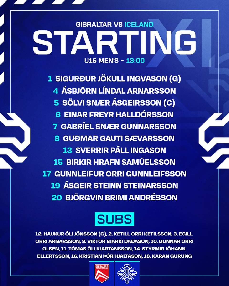 👀  Byrjunarlið U16 karla sem mætir Gíbraltar á UEFA Development Tournament.

 Our U16 men's side starting lineup against Gibraltar.

#fyririsland