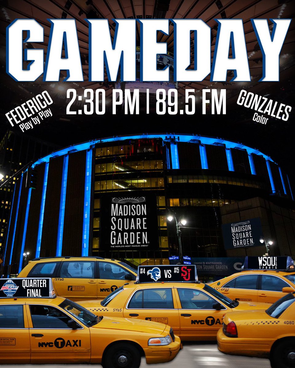WSOUSports's tweet photo. 𝐆𝐀𝐌𝐄𝐃𝐀𝐘.

@SetonHallMBB heads to the World’s Most Famous Arena as the Pirates take on @StJohnsBBall in the BIG EAST Tournament 🏴‍☠️

🆚 St. John’s
📍 Madison Square Garden
⏰ 2:30 PM
📻 WSOU 89.5 FM
🎙 @michaelfed06 &amp; @SpencerGonzale4 

🎨: @michaelfed06 

#HALLIN https://t.co/TyvoMw87Tq