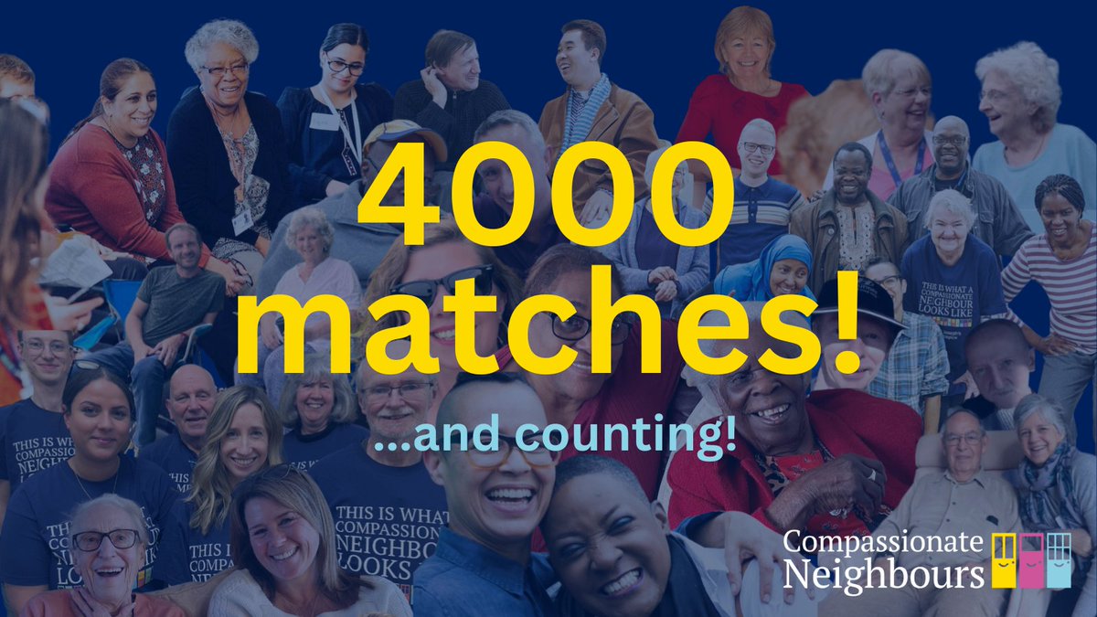 #CompassionateNeighbours network has passed an incredible milestone: 4,000 individuals matched… and counting! Together, we're tackling loneliness and isolation, one neighbour at a time. Here's to many more matches ahead!