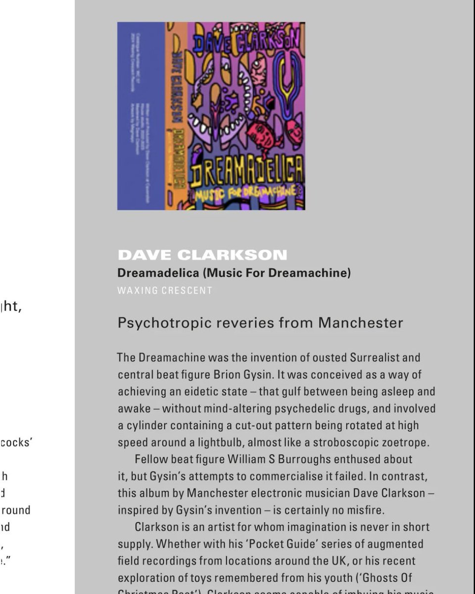 Wonderful to read @MJASmith’s review of @dipper1967’s Dreamadelica (Music for Dreamachine) in Issue 111 of @ElectronicMagUK.