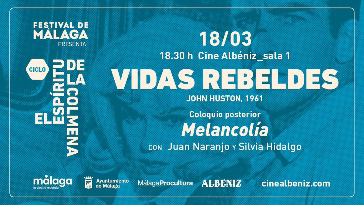 El lunes 18 de marzo tendré el honor de participar en el ciclo de #ElEspírituDeLaColmena en el @CineAlbeniz. Veremos en pantalla grande (VOSE) la inolvidable #VidasRebeldes y, después, @lacallarga, @IvanGelibter y yo conversaremos sobre la melancolía. ¡Allí os esperamos!
