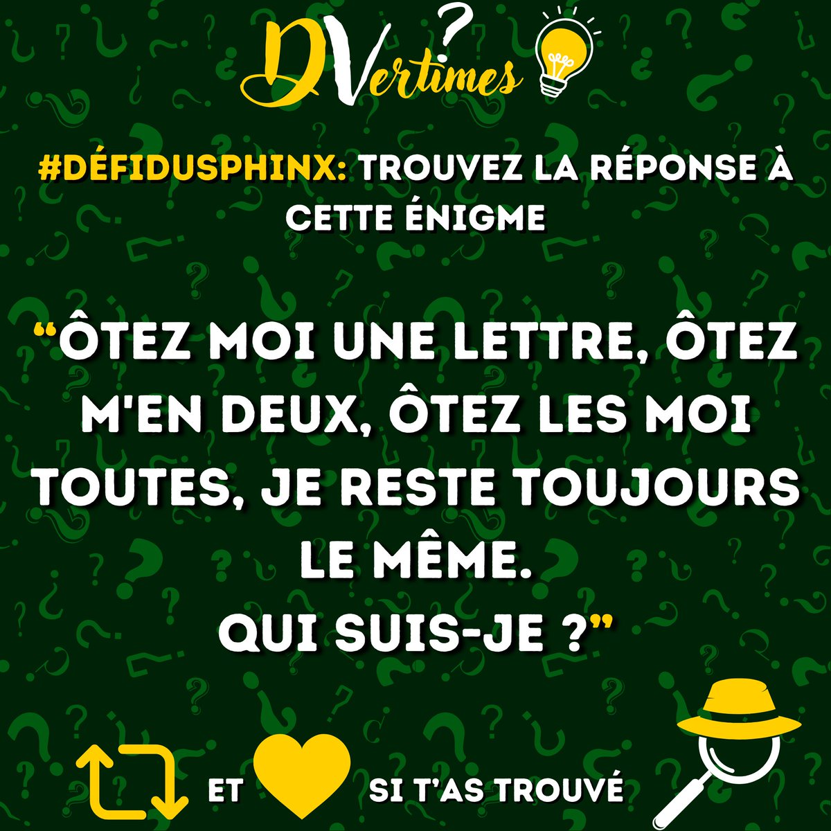 Ce #DéfiDuSphinx est simple, subtil et élégant 🧠

Bon courage 😉

RT/FAV pour mettre au défi tes followers 😊