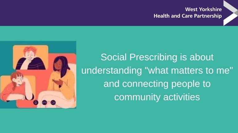 #SocialPrescribingDay  
Social Prescribing Link Workers help connect people to community support and activities by asking the question “what matters to you?”. This helps build a holistic support programme to improve wellbeing, mental and physical health. #WYLTCP