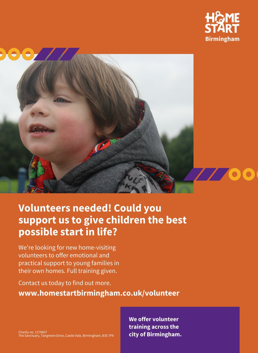 Across our city, families needs support now, more than ever. By gifting just a couple of hours each week, you could help give a child a childhood they deserve. Please consider #volunteering for us. homestartbirmingham.co.uk/volunteering