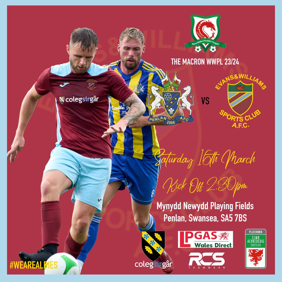 We travel to Mynydd Newydd Playing fields on Saturday where we face Penlan in the Macron West Wales Premier League. I Gaeau Chwarae y Mynydd Newydd yr awn ni ddydd Sadwrn i wynebu Pen-lan yn Uwch Gynghrair Gorllewin Cymru Macron.