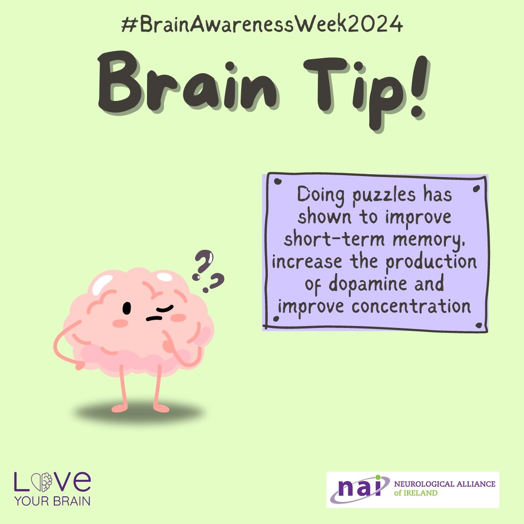 Day four of Brain Awareness Week, and here's another Brain Tip! Keep an eye out for more throughout the week! #BrainAwarenessWeek #BrainAwarenessWeek2024 #LoveYourBrain
<a href="/HSELive/">HSE Ireland</a>

<a href="/HealthyIreland/">HealthyIreland</a>