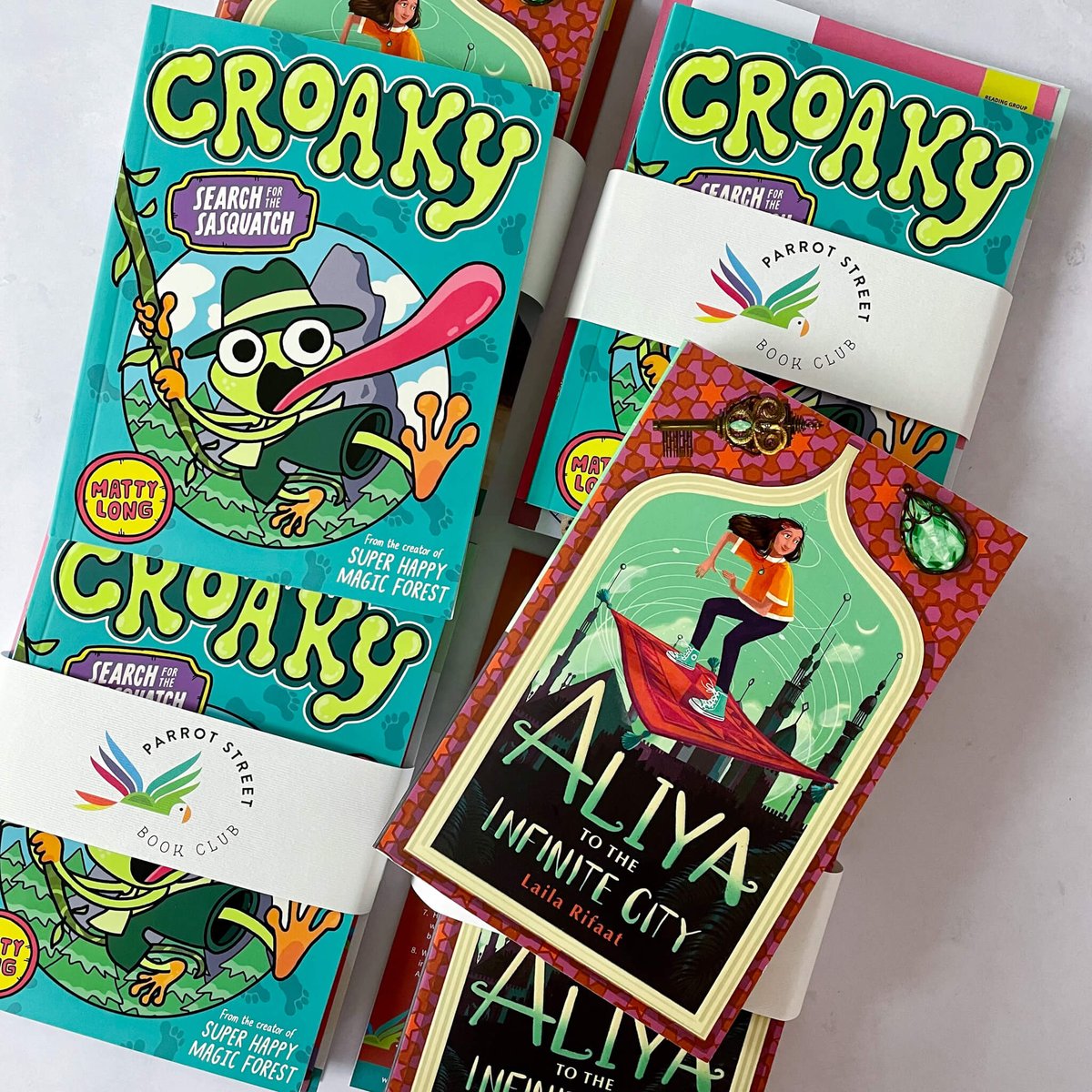 Thrilled to reveal the books we've shared with our Parakeet & Cockatoo subscribers this month: 🐸 Croaky: Search for the Sasquatch @Matty_Long ✨ Aliya to the Infinite City @lailarifaat parrotstreet.com/collections/ch… #kidsbookclub