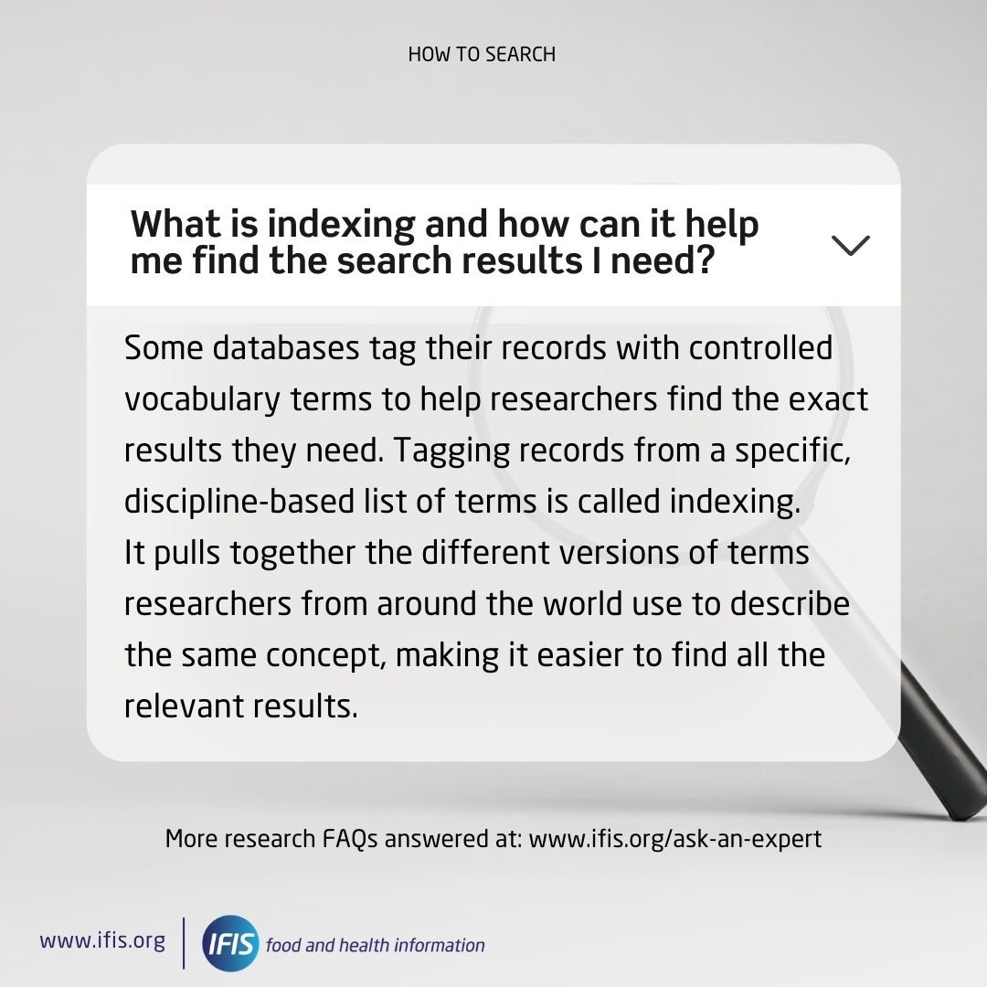 Databases use controlled vocab terms for precise results. Indexing, tagging with discipline-specific terms, unifies global researcher language, simplifying result retrieval. Discover more effective search tips by clicking below: hubs.li/Q02lGnY20