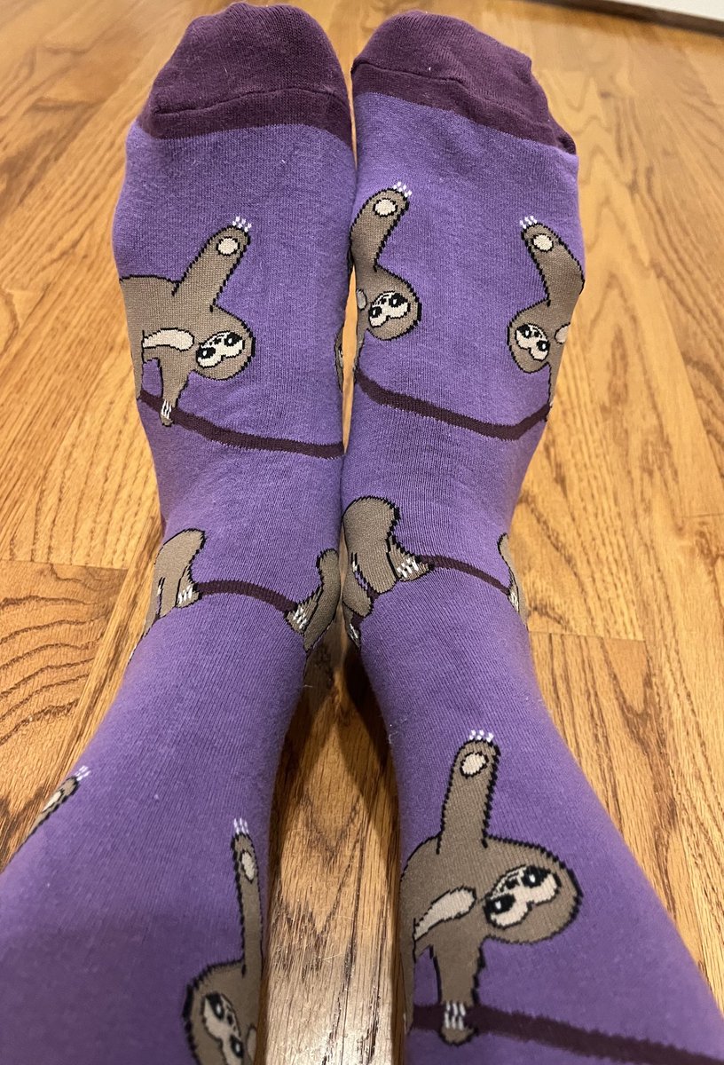 My sloth socks to slow progression of kidney disease on #worldkidneyday Purple as an added bonus for Northwestern #purplepride ⁦@NU_Nephrology⁩