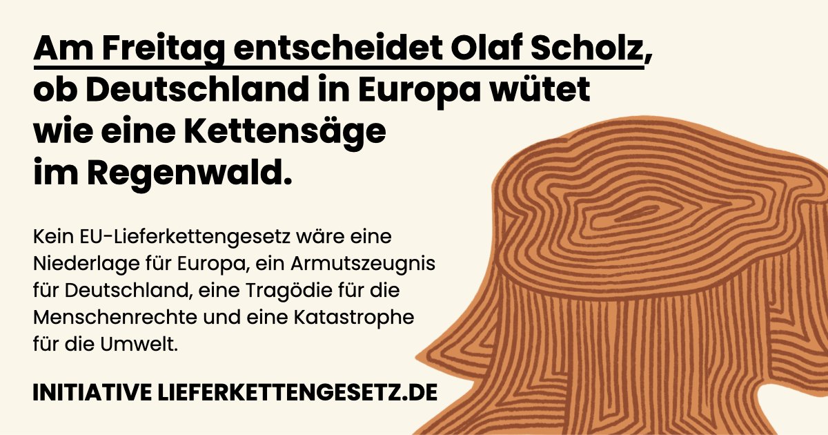 Wie die Axt im Wald zerlegt die #FDP wichtige EU-Vorhaben. Umwelt & Klima? Kein Interesse. ⁉️Aber, da ist noch der @Bundeskanzler ⁉️ Ja, und morgen hat er die Chance, #Klimakanzler zu sein - mit einem JA zum 🇪🇺#Lieferkettengesetz. @W_Schmidt_ @larsklingbeil @katarinabarley