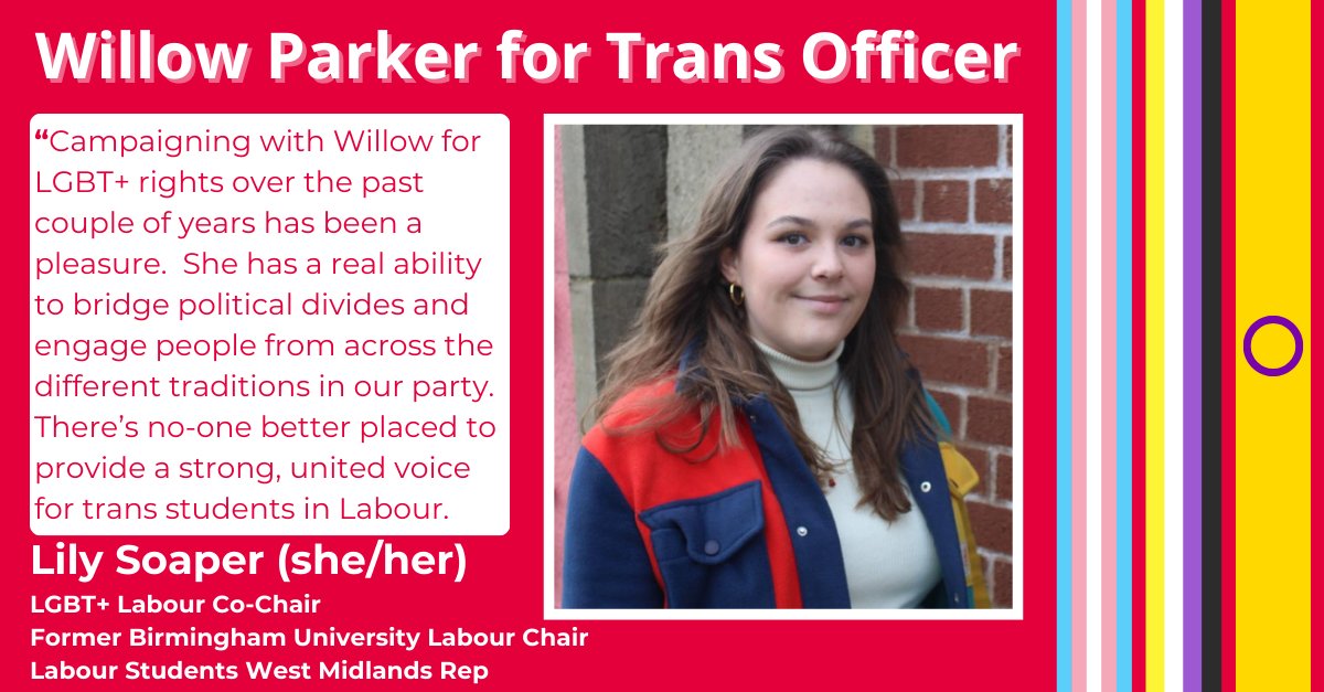 Great to be backed by @lilysoaper, an incredible advocate for LGBT+ rights and students. Now more than ever, we need to stand united as a community, as a party, and as a student movement in supporting trans rights. As your trans* officer, I will fight tirelessly for that unity.