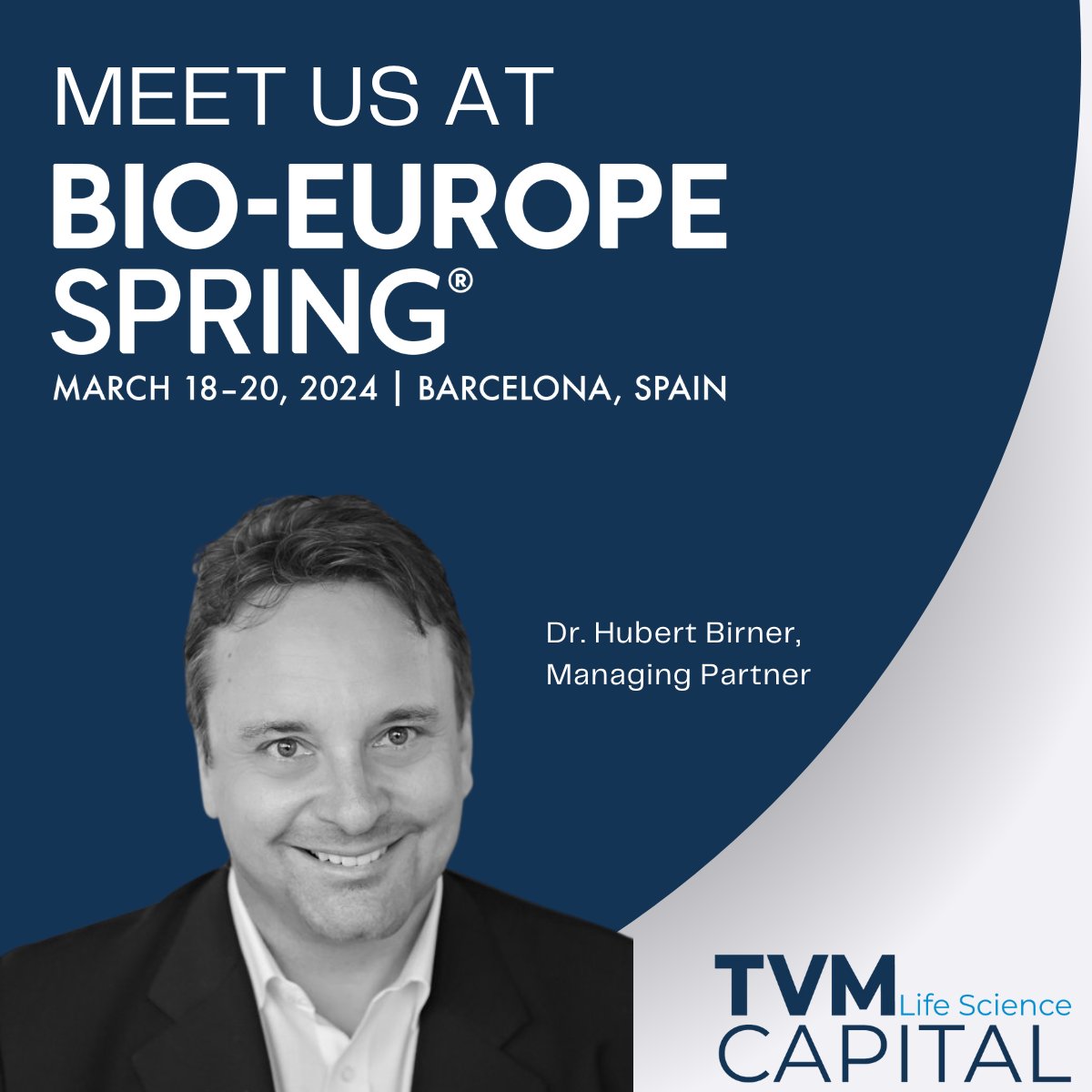 🌟 Meet TVM at #BIOEurope Spring in Barcelona! 🚀Hubert Birner will speak on "Revolutionizing Drug Development" in a panel on March 19, 13:30-14:00. Let’s shape the future of #biopharma! #BIOEuropeSpring2024 #LifeScience