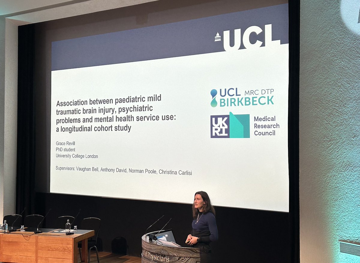 The_BNPA's tweet photo. @mattbutlerpsych The next Lishman Prize winner to the podium is @_GraceRevill. 

Grace is presenting her fascinating longitudinal work on psychiatric outcomes following paediatric brain injury. https://t.co/dn71OlAENc