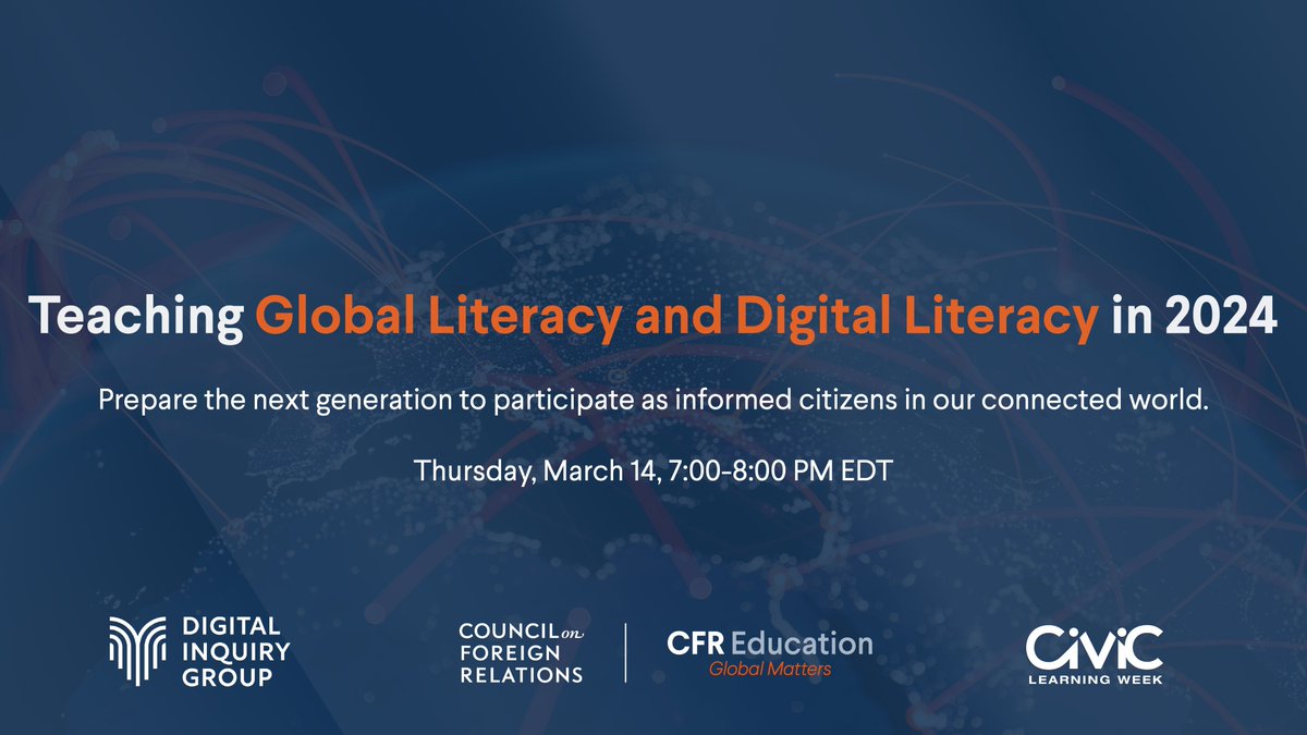 Today's the day! Join us and @InquiryGroup at 7 pm EDT for a conversation covering strategies and tools educators can use to build global and digital literacy in the classroom. It's not too late to sign up: on.cfr.org/4cdWUSe