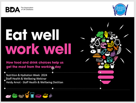 #NHWeek supporting CAV UHB employees to choose the best foods and drinks for long-term health and to get the most from the working day. @cav_dietetics @cavuhb @NHWeek @BDAdietetics