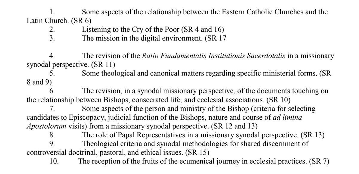 The Vatican's #synod office (@Synod_va) announced today the creation of 10 study groups to explore topics raised during the last session of the synod: