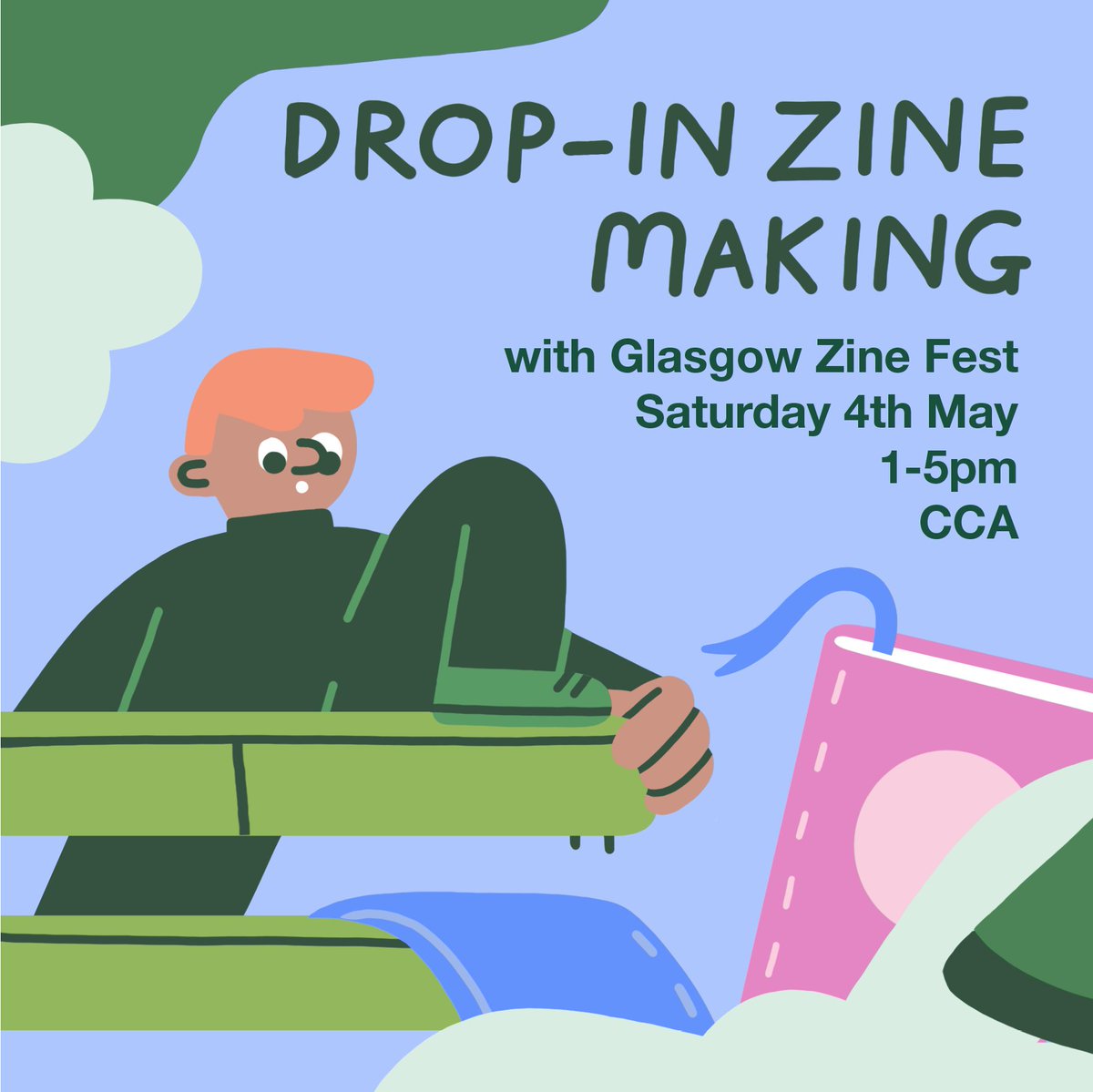 🐛GZF24 AT CCA 🐛

Drop in Zine-Making
Sat 4th May, 1-5pm
Free and unticketed

Celebrate self-expression and explore the art of self-publishing in a welcoming and inclusive space. Open to makers of all experience, whether you’re brand new or in the middle of working on a zine.