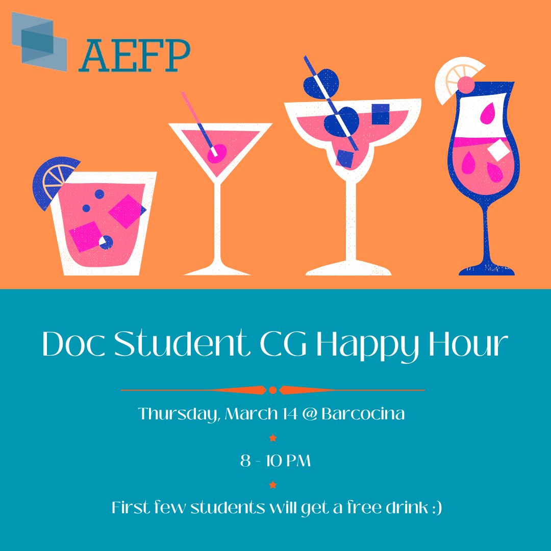 Alright, #aefp2024 doctoral students! 💃🏼🍺 TONIGHT meet at Barcocina at 8 pm! Excited to see everyone!! @aefpweb @Quintero05Diana @_ajmoran 

First few students will get a free drink!!!