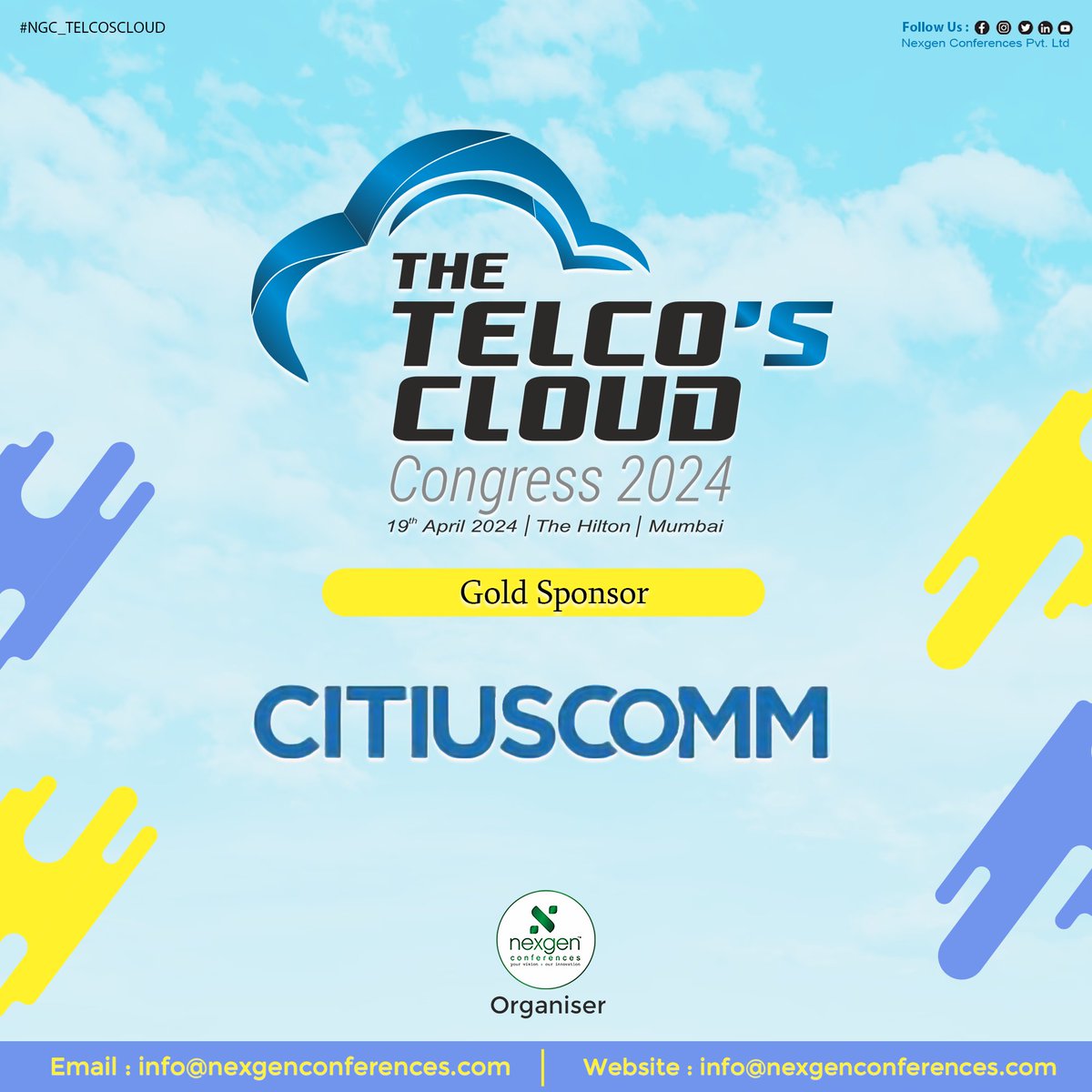 We are thrilled to announce that Citius Communications Pvt. Ltd. has come on board as a Gold Sponsor for Telco's Cloud Congress 2024! 🌟
📅 19th April 2024
⏲ 12:00PM - 07:30PM (Followed by Cocktails & Dinner)
📍 The Hilton, Mumbai
#NGC_TELCOSCLOUD #CitiusCommunications