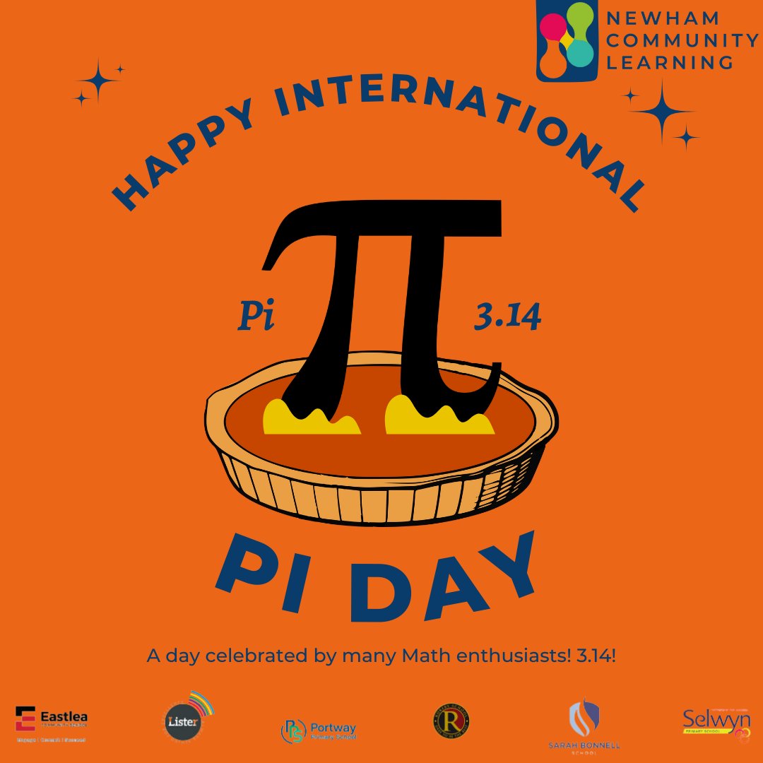 It's #PiDay! Let's celebrate with some fun facts & activities! 💡Did you know π is irrational? Its decimals never end & never repeat 🧠Memorise some pi decimals 🥧Bake a delicious pi(e) @EastleaSchool @SBonnellSchool @Rokeby_School @ListerSchool @SelwynE13 @PortwayE13