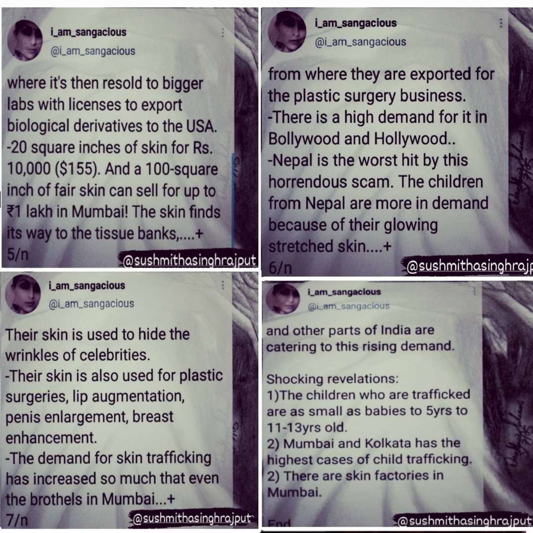 Children r trafficked in small cages from Bangladesh-Nepal-WB to Mumbai

They r used 4 #organharvesting trading

Children's skin r peeled frm their hands,legs,n thn used 4plastic surgeries of celebrities.
#SaveTheChildrenWorldWide

#Justice4DishaSSR
SSRCs Throws Spotlight OnNexus