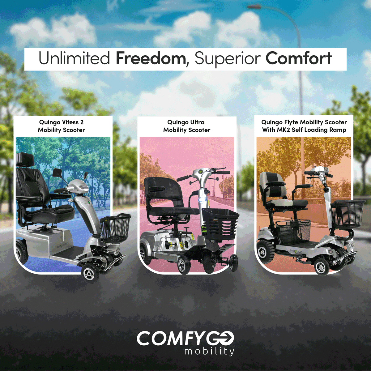 comfygomobilty's tweet photo. 🛵💫 Discover Quingo Vitess 2: a luxurious, high-range mobility scooter with street legality and rugged terrain agility. Its sleek design, digital dashboard, and ergonomic seat offer a blend of style and functionality.

#ComfyGoMobility #MakesLifeEasier #Wheelchair #LoadAndGo https://t.co/qQEAY93Fsw