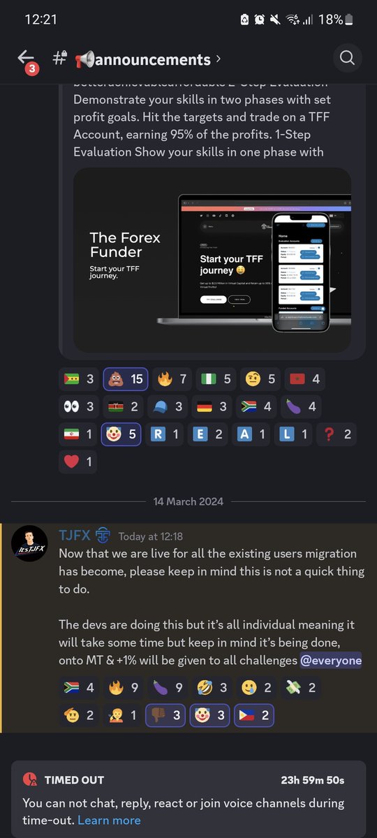 its_oves's tweet photo. @TheForexFunder Bunch of clowns 🤡.  They mute me on discord cos I reacted with a clown emoji. Avoid this prop firm at all cost. Ponzi scheme going on here https://t.co/vcvneJzyHm