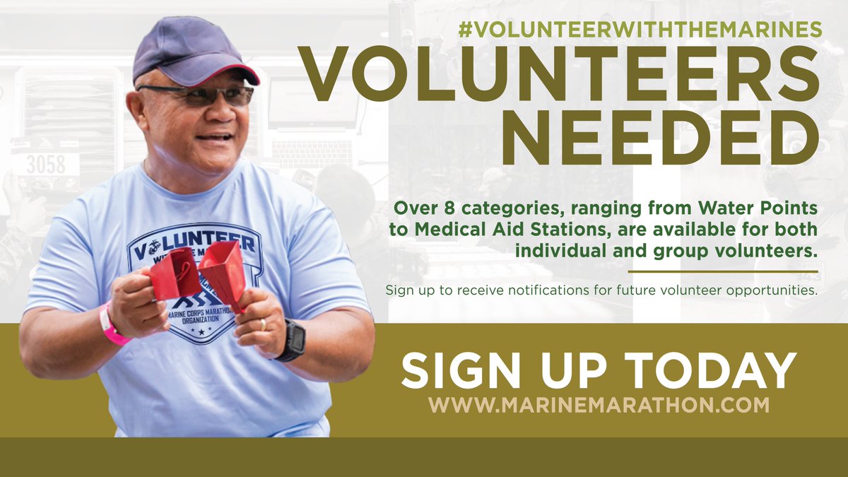 Be part of history and #VolunteerWithTheMarines at the Marine Corps Historic Half. Whether it is passing out bibs or water, your assistance is vital to a successful event. Sign up now: ms.spr.ly/6011citoB #GreatHalfInHistory