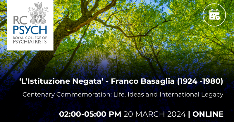 rcpsych's tweet photo. Join us for the @rcpsychHoPSIG webinar where we will commemorate the centenary of the birth of Basaglia, whose ideas about ‘institutions’ in mental health became influential in Italy, Europe, and South America in the 1970s yet were equally neglected in the English-speaking world.