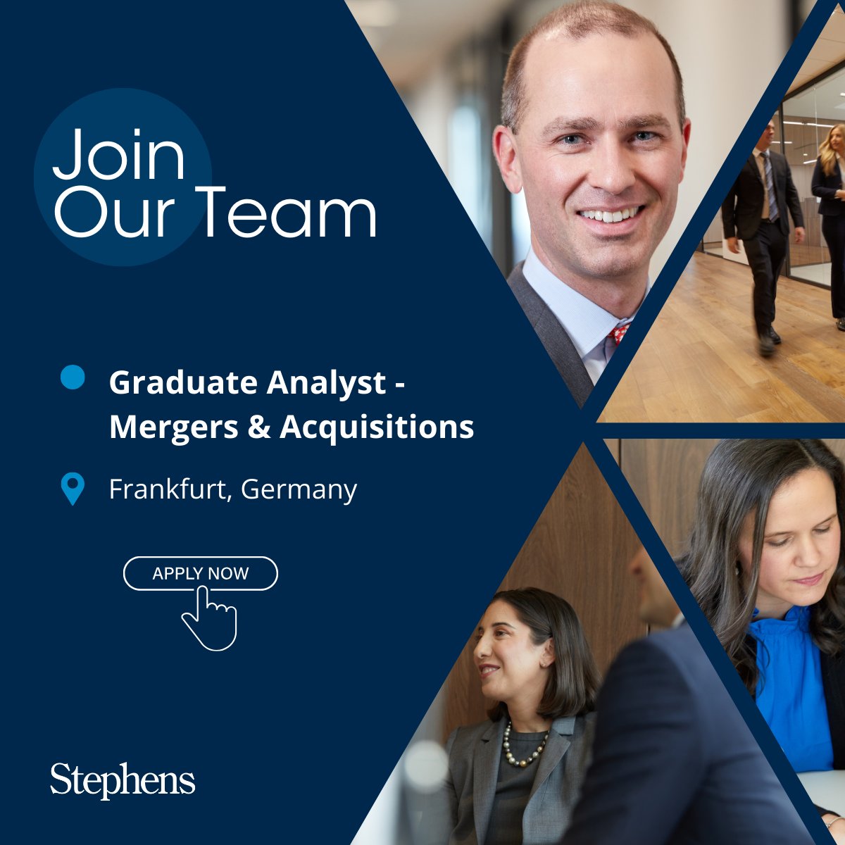 Our Frankfurt office is hiring an Analyst – Mergers & Acquisitions. As part of our transatlantic team, you’ll support live transactions, develop marketing materials, and conduct market research. Apply today: stephens.com/careers/studen…