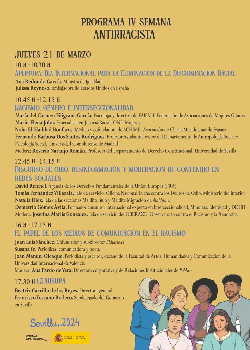 D.G. Igualdad de Trato y contra el racismo (@sinracismogob) on Twitter photo ‼️ No te pierdas la #IVSemanaAntirracista que este año organizamos en #Sevilla desde <a href="/IgualdadGob/">Ministerio de Igualdad</a>
🗓️20 y 21 de marzo
📍Sede de la Subdelegación del Gobierno en Sevilla
📋Inscripciones abiertas bit.ly/InscripcionIVSA
Programa📲bit.ly/ProgramaIVSA ‼️ No te pierdas la #IVSemanaAntirracista que este año organizamos en #Sevilla desde <a href="/IgualdadGob/">Ministerio de Igualdad</a>
🗓️20 y 21 de marzo
📍Sede de la Subdelegación del Gobierno en Sevilla
📋Inscripciones abiertas bit.ly/InscripcionIVSA
Programa📲bit.ly/ProgramaIVSA