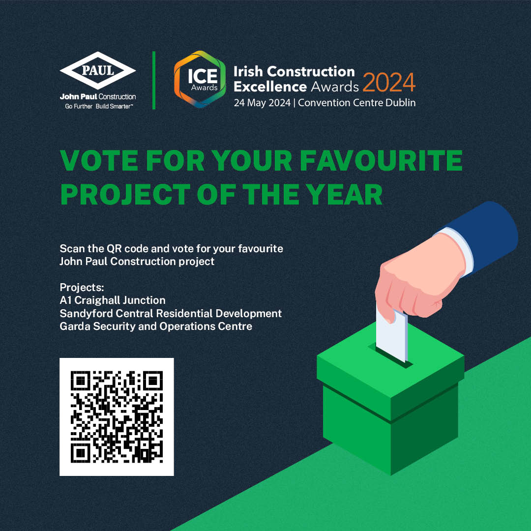 Voting is now open for the ICE Awards 2024 Project of the Year. You can vote for your favourite John Paul Construction project here: lnkd.in/gUR7w99U Voting closes on the 5th of April. #JohnPaulConstruction #IrishConstructionExcellenceAwards