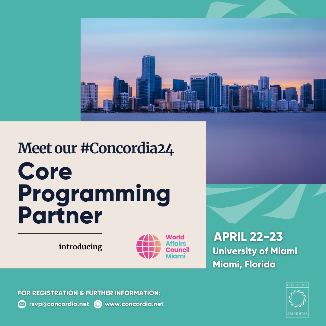 Thrilled to announce the @worldaffairsmia as our Core Programming Partner! Join us for a leading global community experience! Register here: bit.ly/47IFFWH 📅 April 22 - 23, 2024 📍 University of Miami, Florida.