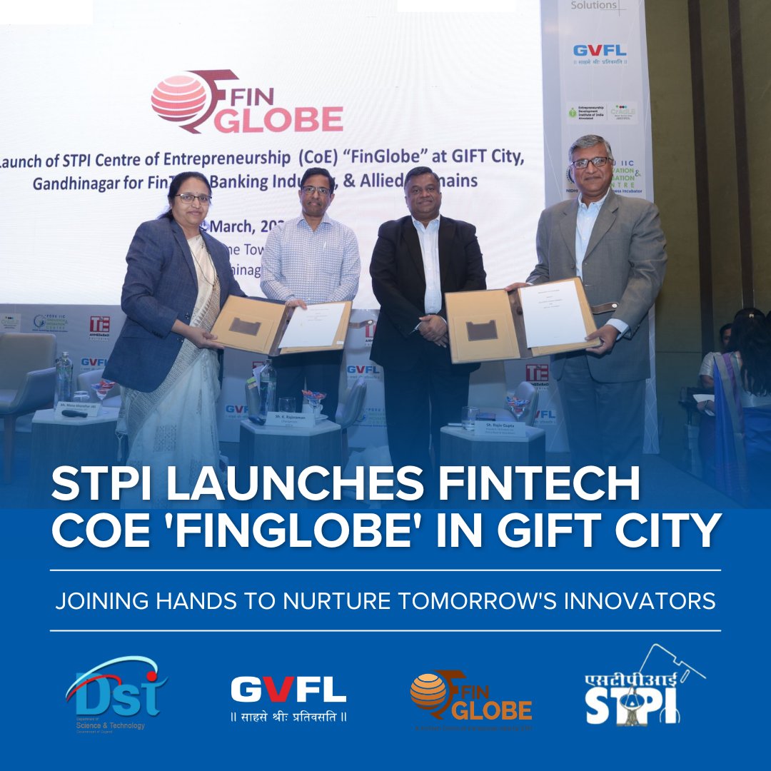 Exciting News! STPI Launches FinTech CoE 'FinGlobe' in GIFT City #STPI #GVFLLimited #VCFUND #FinGlobeCoE #FintechInnovation #StartupEcosystem #GVFLLimited