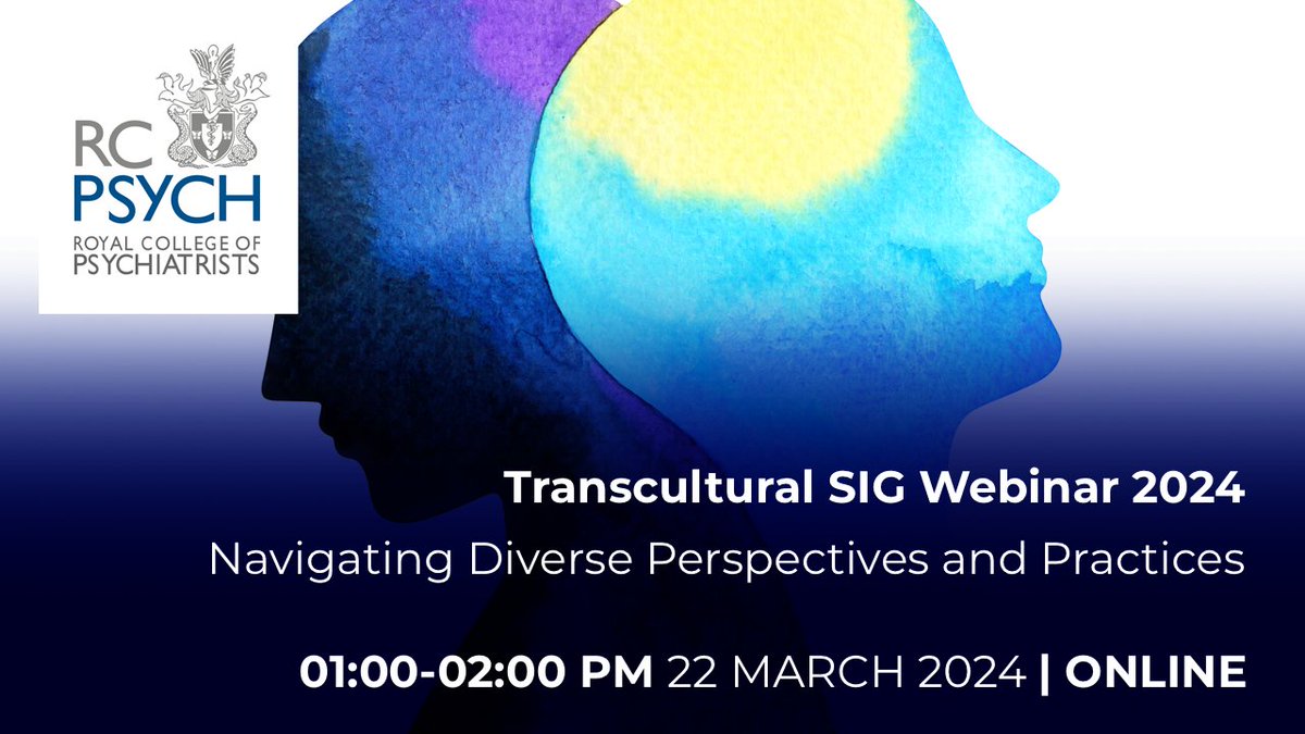 Book your place for the @rcpsychTSIG Spring lunchtime webinar on the theme of Navigating Diverse Perspectives and Practices. Click for more event info 🖥⬇️ rcpsych.ac.uk/events/confere…