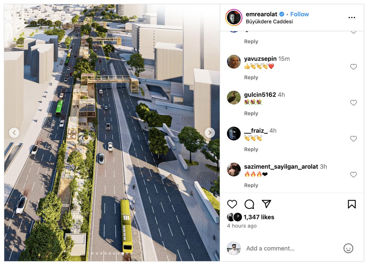 Bugün bir mimarın instagram sayfasından(?!) İstanbul için yeni bir kamusal mekan projesi hazırlandığını öğrendik. Büyükdere Caddesi'nin refüjüne hazırlanan bir lineer park projesi. Başka bir deyişle bir otoban parkı. O kadar fazla tehlike sinyali🚩var ki nereden başlamalı?