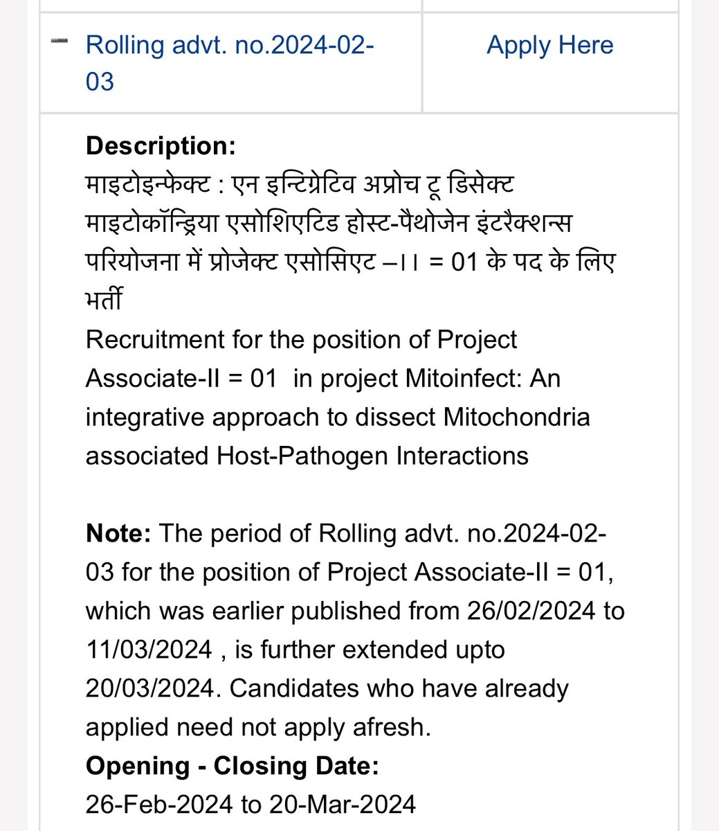 Are you interested in exploring evolutionary biology of host-pathogen interactions ? For details, visit imtech.res.in/recruitment/ro… Last date to apply is 20th March