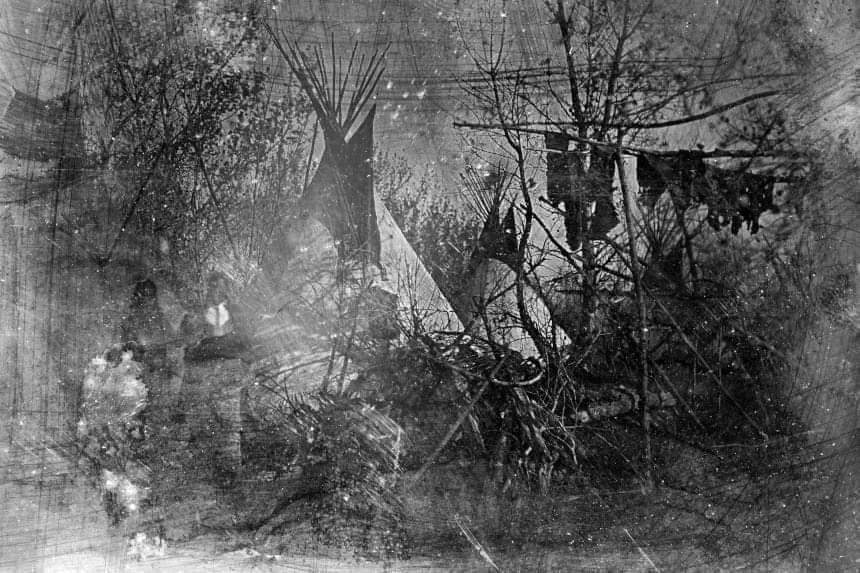 This is a photograph (daguerreotype) of a Native American village taken by Solomon Nunes Carvalho in 1853 AD. It is one of the earliest photographs of Native Americans ever taken and is the only surviving daguerreotype from his 1853 AD, journey west through America. The