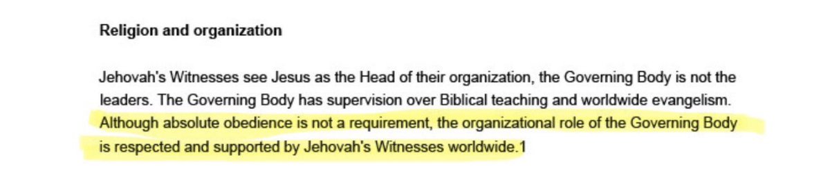 1/ - Is obedience to the GB a requirement? The JW PID response to the Dutch documentary says absolute obedience to the GB in not a requirement. Here is a collection of quotes from JW showing that it kinda is a requirement…