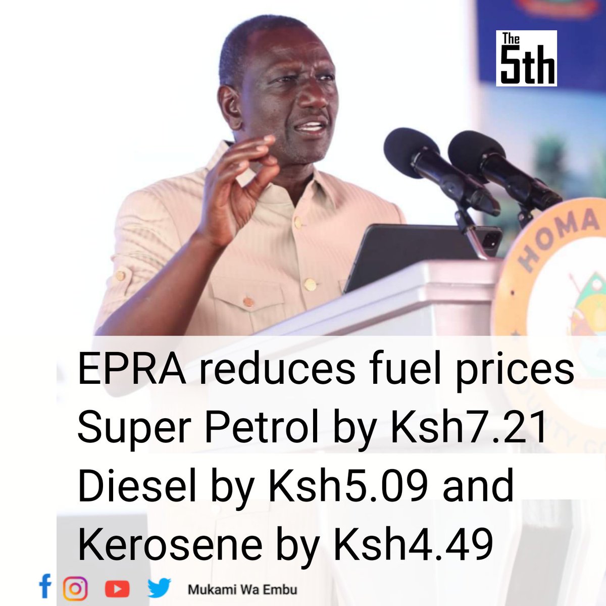 EPRA reduces fuel prices Super Petrol by Ksh7.21, Diesel by Ksh5.09 and Kerosene by Ksh4.49 #The5th