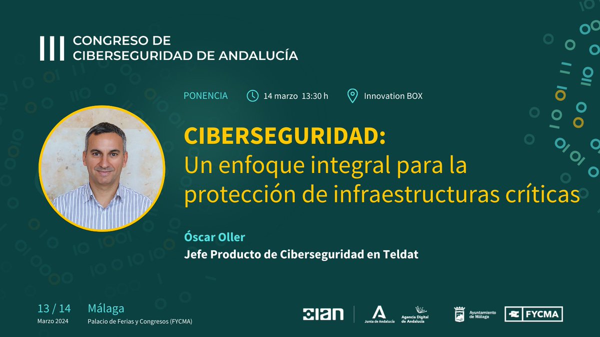 Centro Ciberseguridad Andalucía (@centrociberand) on Twitter photo 🛡️ III Congreso #CiberseguridadAND
Arranca la ponencia de Óscar Oller, Jefe Producto #Ciberseguridad de <a href="/TeldatCorp/">Teldat Group</a>, " Ciberseguridad: Un enfoque integral para la protección de infraestructuras críticas". 🛡️ III Congreso #CiberseguridadAND
Arranca la ponencia de Óscar Oller, Jefe Producto #Ciberseguridad de <a href="/TeldatCorp/">Teldat Group</a>, " Ciberseguridad: Un enfoque integral para la protección de infraestructuras críticas".