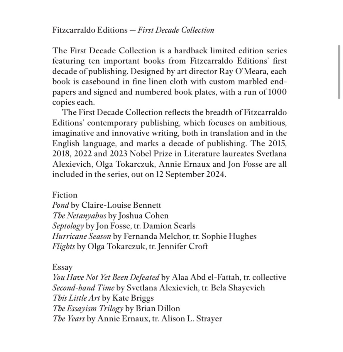 The @FitzcarraldoEds autumn 2024 catalogue is out. In September the First Decade Collection of hardbacks includes THE ESSAYISM TRILOGY! Affinities, Suppose and Sentence, and of course Essayism, in one deluxe but austere volume. fitzcarraldo-editions.s3.amazonaws.com/files/Autumn-2…