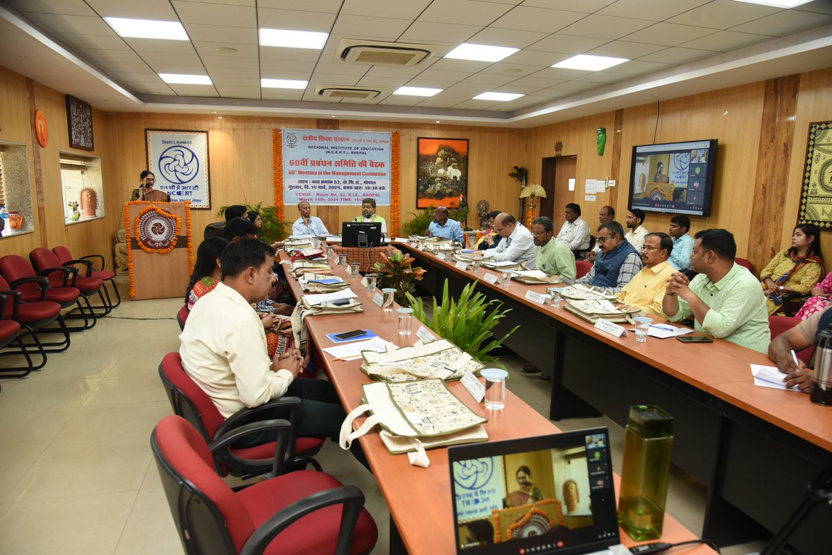 RIEBhopal's tweet photo. The 60th Management Committee Meeting of our Institute convened today under the esteemed Chairmanship of Prof. S.K Jain, Vice Chancellor of Barkatullah University, Bhopal. #ManagementCommittee #AcademicExcellence #BarkatullahUniversity #NCERT @EduMinOfIndia @ProfSaklani https://t.co/0XbD2p2gW0