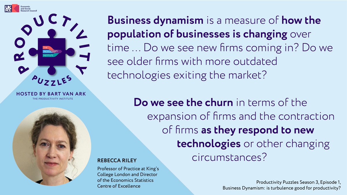 What is business dynamism? Do we need a bit more turbulence to get productivity up again? ESCoE Director @rebeccasriley features in the latest episode of @TPIProductivity's Productivity Puzzles, alongside @johnvanreenen, Javier Miranda and @bart_ark. tinyurl.com/23jv28s6