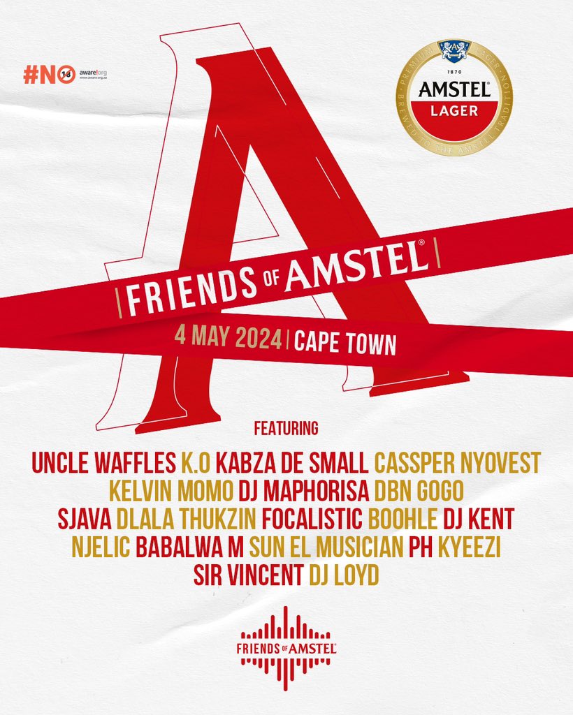 Cape Town, can't wait to create unforgettable memories with you all at #FriendsOfAmstelSA on the 4th of May 2024 @AmstelSA