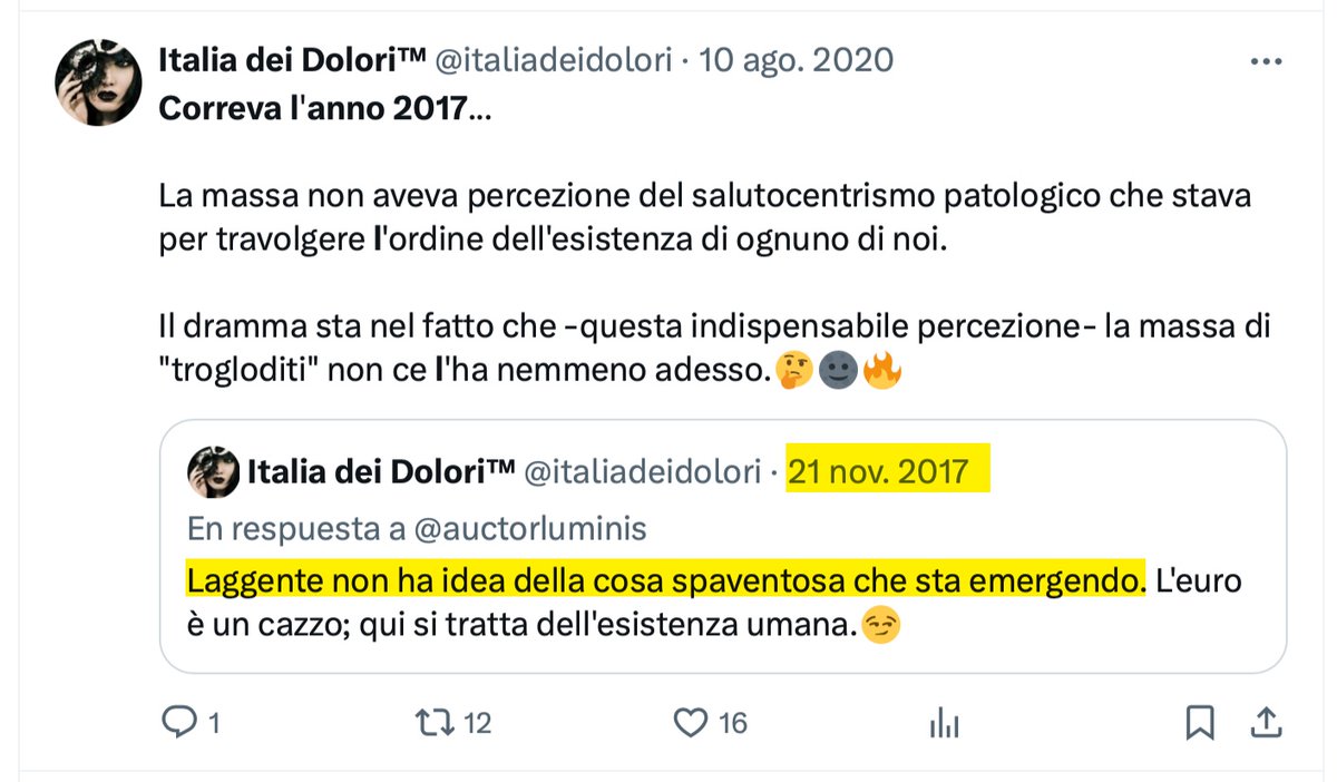 italiadeidolori's tweet photo. Meno male che c'avevate “er Pedante“ che, dopo anni di martellamento a sfondo economicistico su “euro sì euro no“, dal 2018 iniziava ad «anticipare tutto» sulla fantapandemia...🙄

Un geGNo. Ci manca davvero.🥲 https://t.co/YS2ooJ1YeR