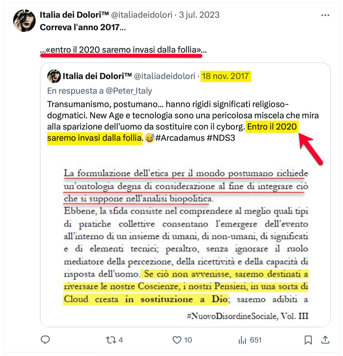 italiadeidolori's tweet photo. Meno male che c'avevate “er Pedante“ che, dopo anni di martellamento a sfondo economicistico su “euro sì euro no“, dal 2018 iniziava ad «anticipare tutto» sulla fantapandemia...🙄

Un geGNo. Ci manca davvero.🥲 https://t.co/YS2ooJ1YeR